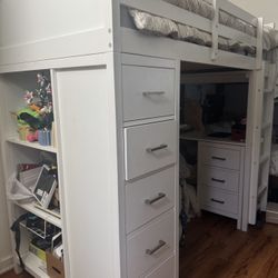 Low Loft Bunk Bed With Desk And Storage Space Attached 
