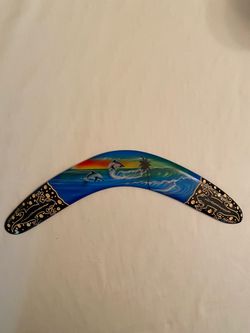 Hawaii Painted Decorative Wood Boomerang 15.5”