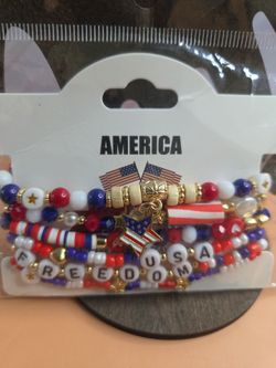 USA FREEDOM White Beads Bracelet Set