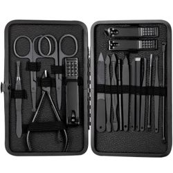 18 in 1 Manicure Set Stainless Steel Nail Clippers Pedicure Kit Portable Travel Household Nail Scissor Kit Nail Cutter Tool Set (Color : 18pcs Black)