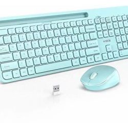 Wireless Keyboard and Mouse Combo, WisFox 2.4GHz Ergonomic USB Keyboard with Phone Holder, Full-Size Keyboard and Mouse Set for Computer, Laptop and D