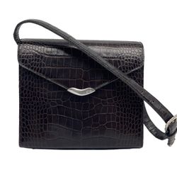 Vintage Ralph Lauren Crocodile Embossed Leather Kelly Bag  Sterling