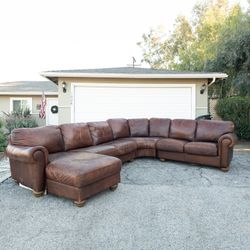 Delivery Available! Brown Leather Sectional Couch Sofa Chaise Foot Rest Ottoman