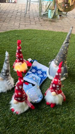 Christmas Gnome Figurines and Holiday Stocking Set