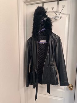 Black Leather Jacket with Faux Fur Hood