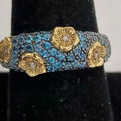 FREE SHIPPING! Dweck Blue Diamonds 925 Silver Floral Ring Size 9.25