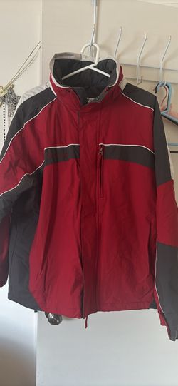Columbia Sportswear Company Men’s XL waterproof winter jacket red grey zip front hood pockets