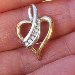 10k DIAMOND YELLOW+ WHITE GOLD HEART PENDANT 