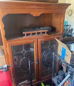 Wood China Cabinet with Leaded Glass Doors