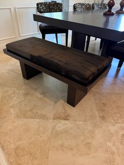 Adriana Hoyos Dark Wood Bench with Upholstered Cushion