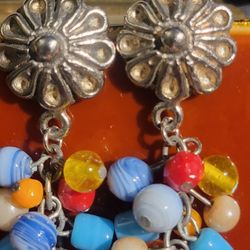 Vintage Silver Glass Beaded Earrings 