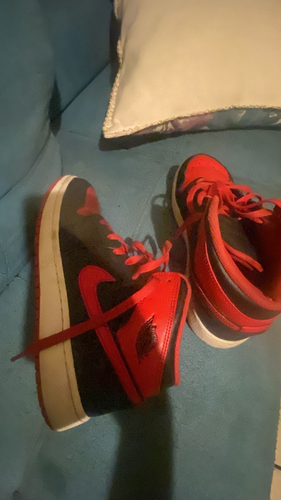 Black and Red high top jordan 1’s