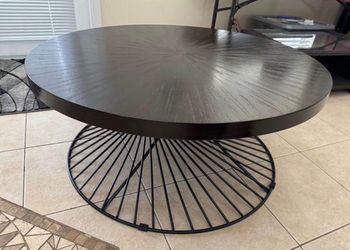 Cocktail Coffee Table Wood Top with Spiral Metal Design Base