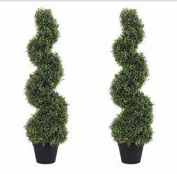 3ft Spiral Artificial Cedar Topiary Trees - Set of 2
