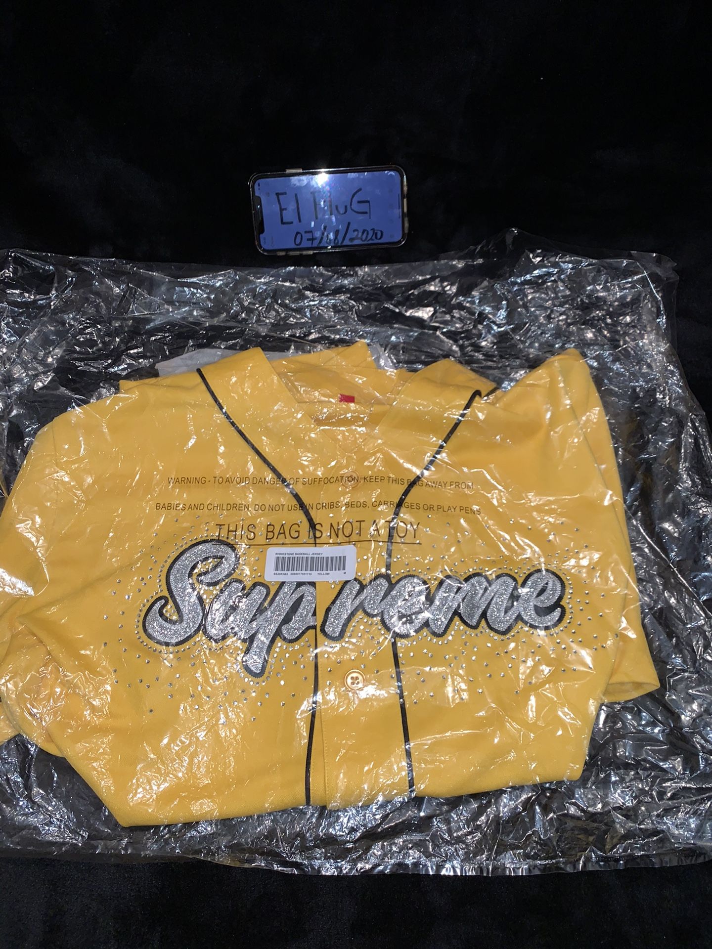 Supreme Rhinestone Baseball Jersey Yellow