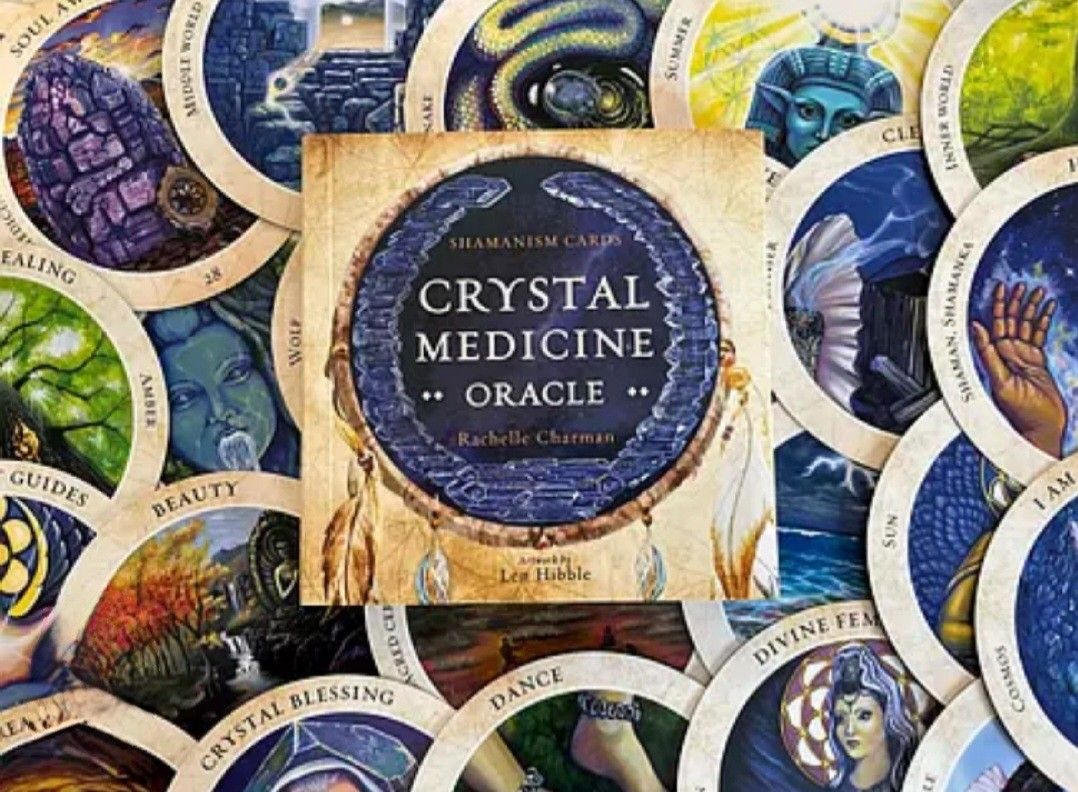 Crystal Medicine Oracle by Rachelle Charman  Shamanism Cards With Guidebook NM Condition. The image displays the "Crystal Medicine Oracle Cards" by Ra