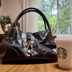 Dooney & Bourke Annalisa Black Crocs Embossed Leather Clasp Satchel Shoulder bag