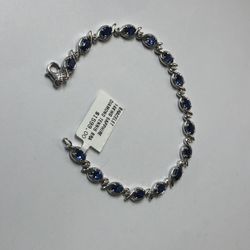 14KWG Diamond Sapphire Tennis Bracelet 