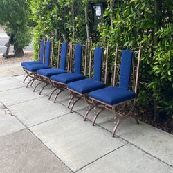 6 Indoor/outdoor Dining Chairs Plus Big Copper Table With Stands 
