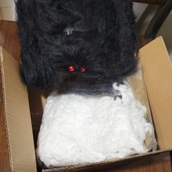 Giant 5ft Realistic Black Spider with 200" spider web - Heavy-Duty Outdoor/Indoor Hanging Haunted House Decorations with Lifelike Legs & Body, Scary H