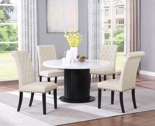 Dining set 5 pc White Cultured Marble top, Rustic Espresso pedestal base. New Especial price