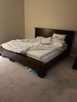 King Mattress. Pottery Barn Frame, king topper and armoire.