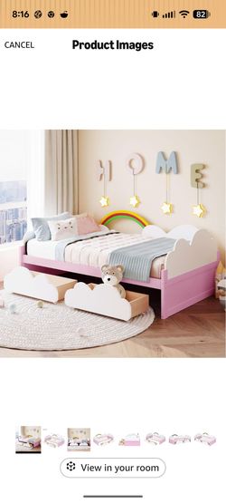 Harper & Bright Designs Twin Size Daybed with 2 Storage Drawers, Wood Kids Twin Bed Frame with Clouds and Rainbow Decor, Twin Storage Bed Frame for Ki