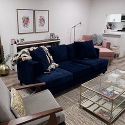 Dark blue velvet sofa