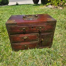 Vintage Korean Rosewood Jewelry Box with Brass Hardware