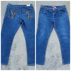 Vtg South Pole Embroidered Beaded Denim Jeans 