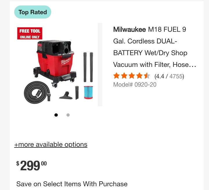 Milwaukee M18 FUEL 9 Gal. Cordless DUAL-BATTERY Wet/Dry Shop Vacuum with Filter, Hose, and Accessories