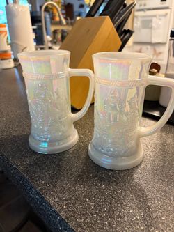 Iridescent Milk Glass Beer Steins Set of 2