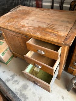 Vintage Wooden Desk with Drawers and Cabinet