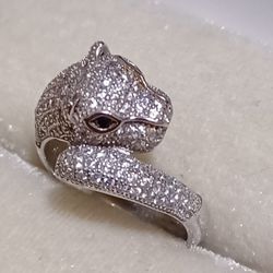 Beautiful Rare Sterling Silver Crystal Leopard Ring Women's Size 8