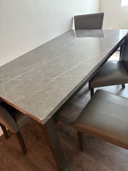 Marble Top Dining Table with Metal Base