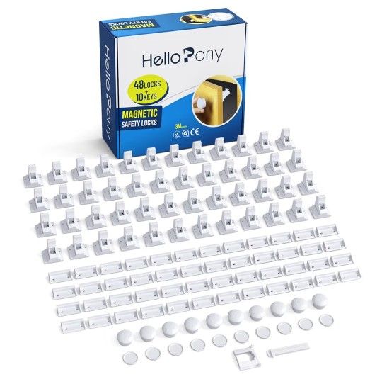 Cabinet Locks for Babies(48Locks+10Keys) Magnetic Child Locks for Cabinets Baby Proofing Cabinets-HelloPony