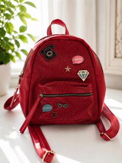 Cute Red Mini Backpack with Fashion Pins