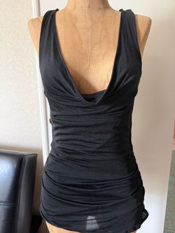 White House Black Market black silk top XS