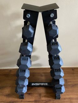 210 lbs Inspire Fitness Hex Rubber Dumbbells with a Rack… Home Gym Fitness…