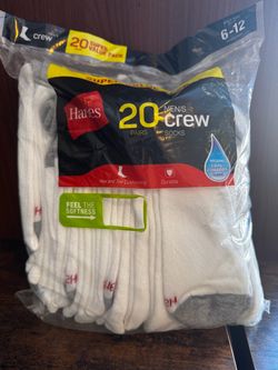 Hanes Men’s Cushioned Crew Socks Pack, 20 Pairs, Lightweight, Moisture Wicking sz 6-12