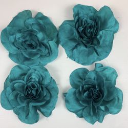 4 Big Turquoise  Flower Hair bands