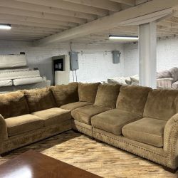 Delivery available brown 3pc L shape sectional sofa couch