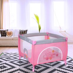 Baby Play Portable Playard Play Pen with Mattress Safety Baby Playard with Door Activity Center for Toddler Boys Girls Fun Time 39inch x 39inch 0431