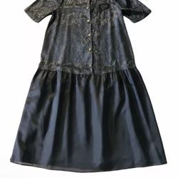 Chel’sea L’TD Vintage Dress 10🦋Gold Floral Buttons Classic Sleeveless Black