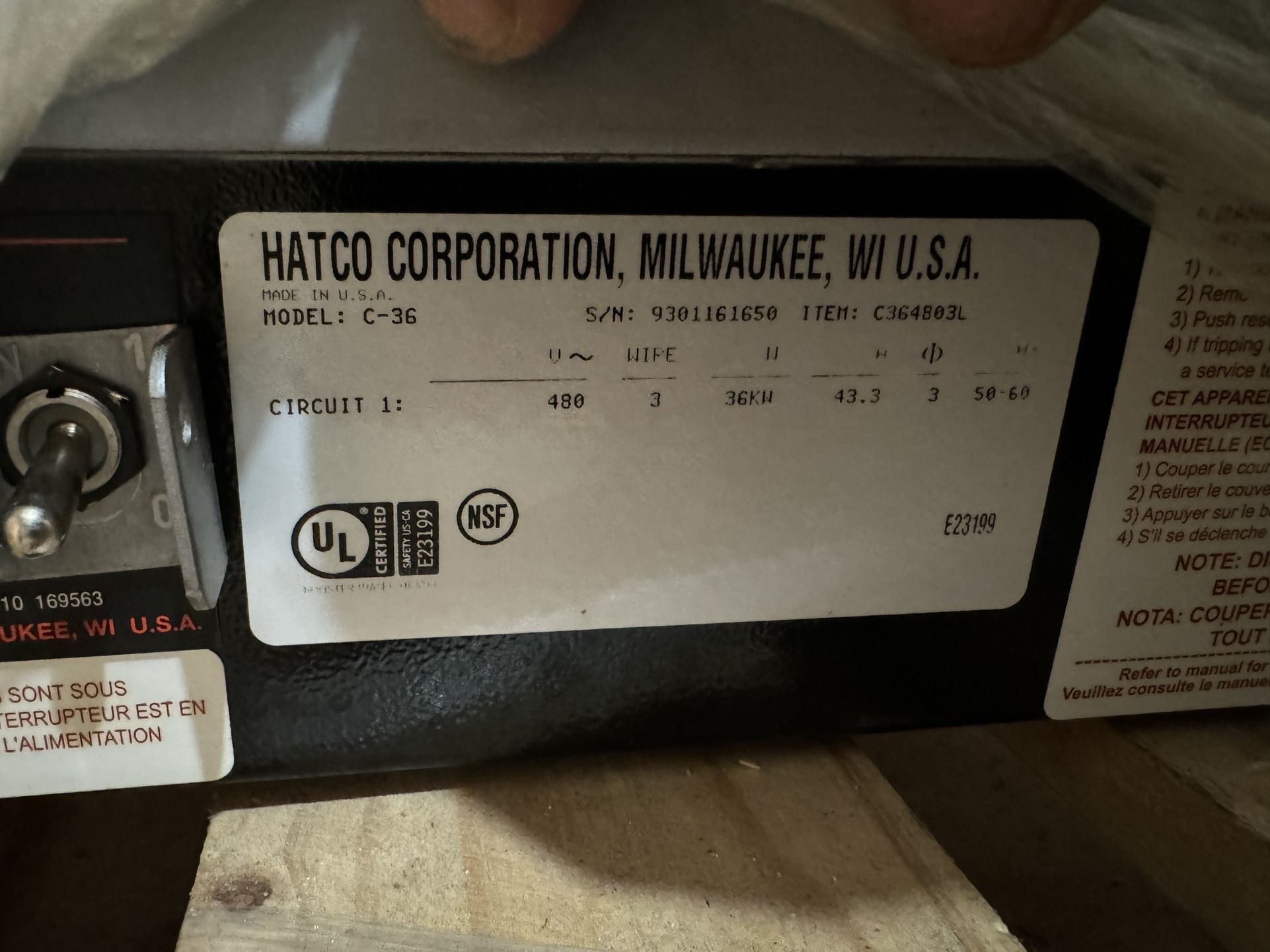 Hatco C-36 Water Heater Booster