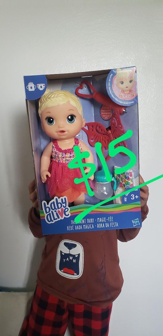 New Baby Alive Face Paint Fairy Doll W/ Diaper Cup & Accessories - NEW $15. Price is firm. Thank you.