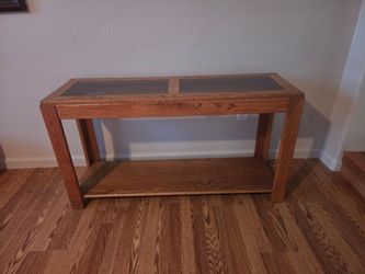 Solid Oak Console / Sofa Table with Glass Inserts