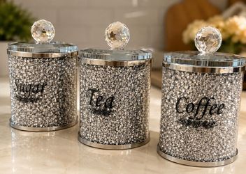 Crystal Diamond Canister Set Sugar Tea Coffee