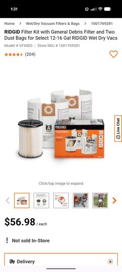 Ridgid Wet/Dry Vac Filter Kit with General Cartridge Filter and Two Dust Bags