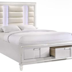 White Platform Storage queen Bed with mattress